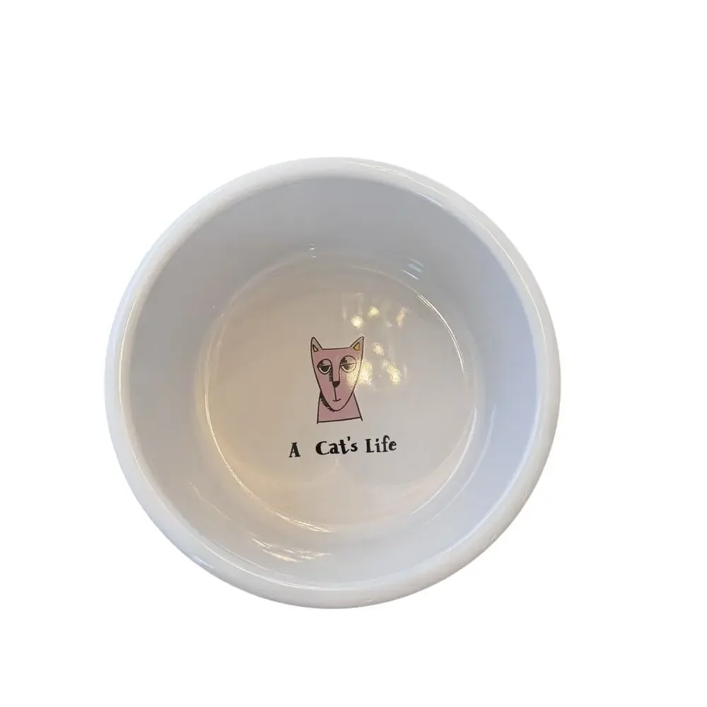 Signature A Cat’s Life By Ursula Dodge Multicolor Stoneware Food Water Bowl 6”